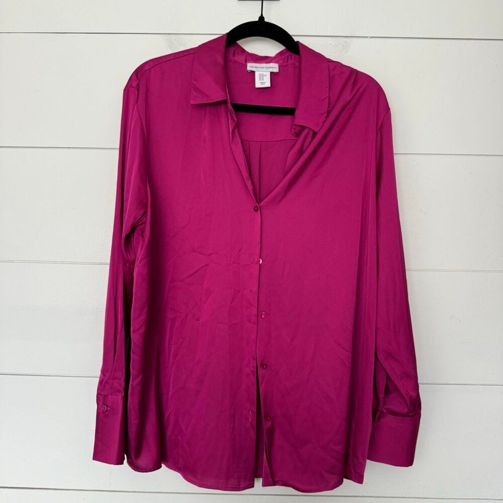 Cupcakes and Cashmere Women’s Large Hot Pink Satin Button Down Top Shirt